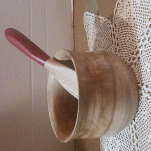 WOODEN BOWL W/SPOON Artist Signed